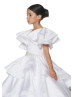 Beaded White Lace Satin Layered Flower Girl Dress